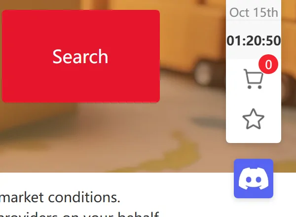Botón Search del estimador y el reloj de la página marcando Oct 15th en hora UTC+8